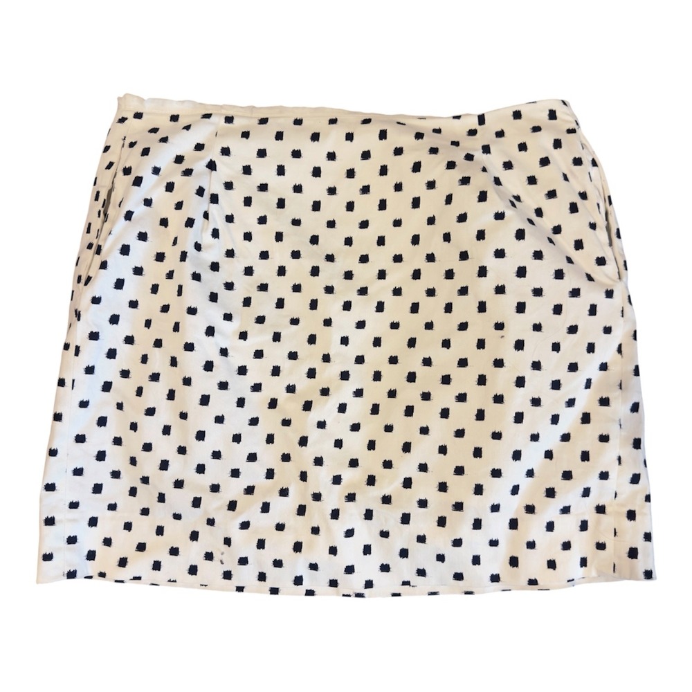 J.Crew Women Navy White Ikat Square Print Stretch Cotton Skirt Size 6 Pockets